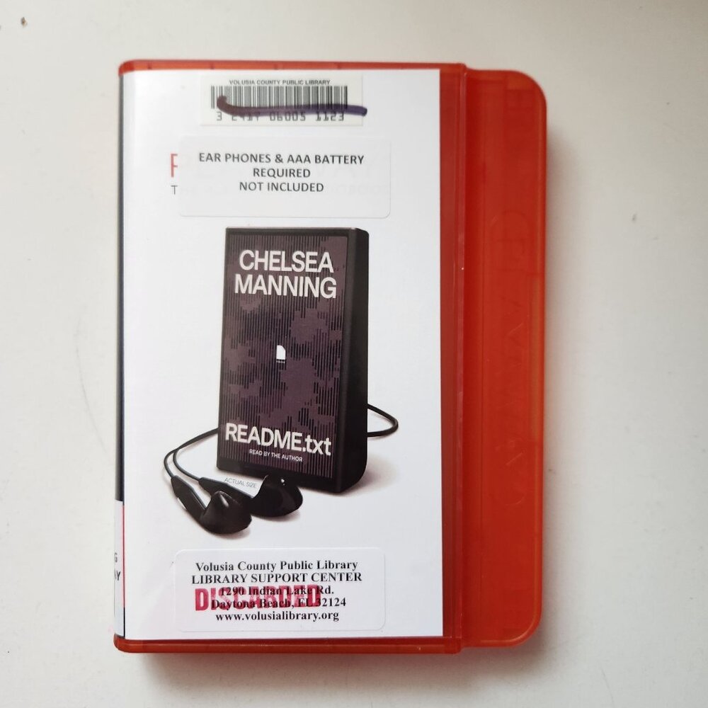 README dot txt by Chelsea Manning Playaway Audiobook, Former Library Copy